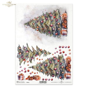 Rižin papir A4 za decoupage - Božićna drvca-R2472