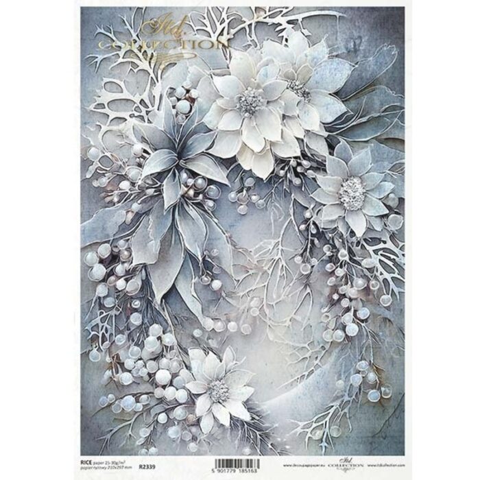 Rižin papir A4 zimsko cvieće bijelo plavo