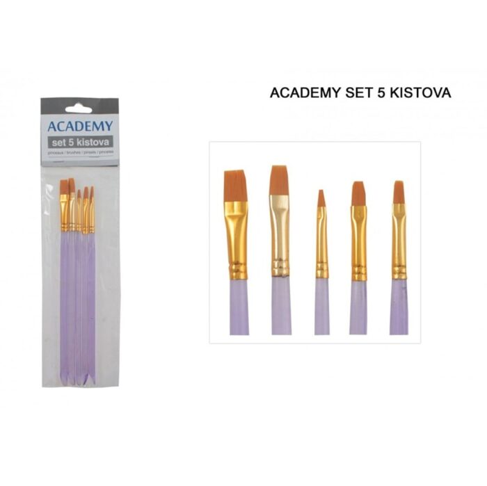 Sintetički plosnati kistovi Academy set od 5 komada