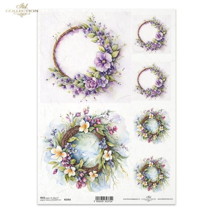 Rižin papir A4 s motivom cvjetnih vjenčića nježnih boja