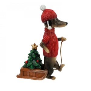 Figurica pas s božićnim drvcem
