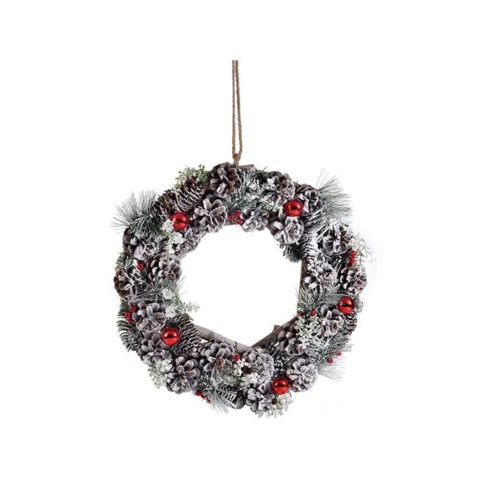 Božićni vjenčić za vrata s češerima i kuglicama 40 cm