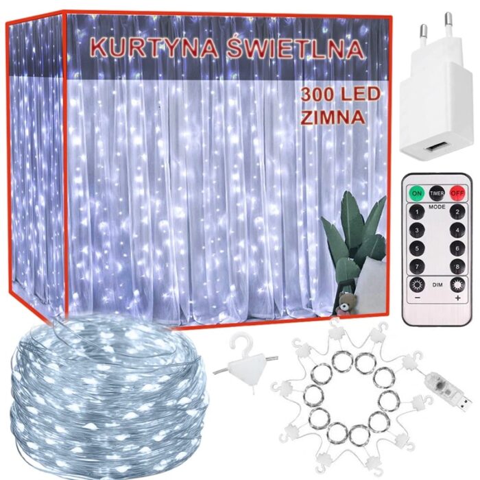 Božićne lampice zavjesa 300 LED hladne 3x2.90m