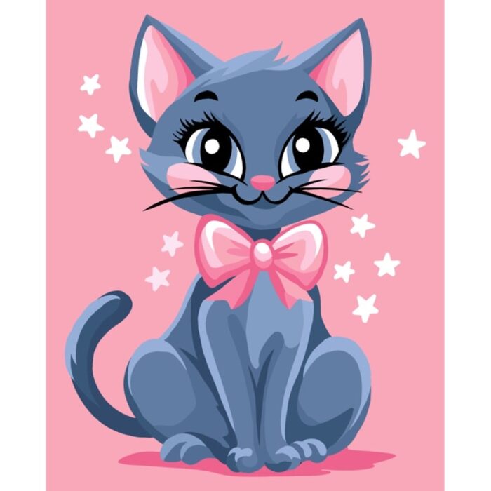 Slikanje po brojevima - Cat with a bow 16.5x13 cm