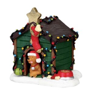 Figure za božićno selo - psići - okićena pseća kućica