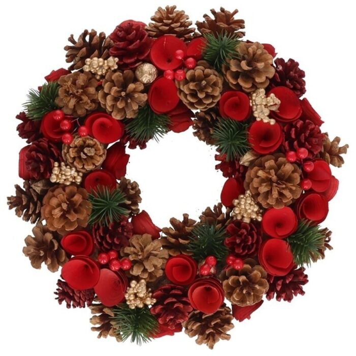 Božićni vjenčić od češera i dekoracija 34x34x8 cm