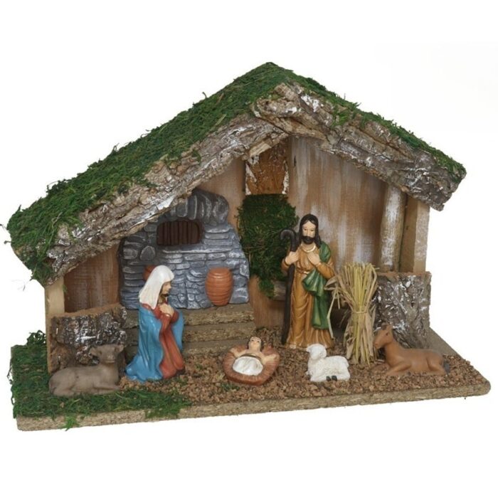 Drvene božićne jaslice sa 6 figurica 30x10x20 cm