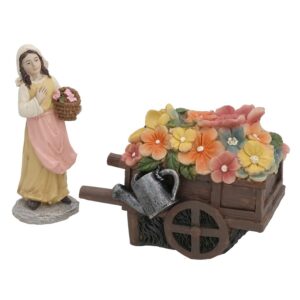 Figura žena s cvijećem i kolicima 11x7.5x8 cm