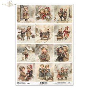 Rižin papir za decoupage A4, Božićni vintage motivi djece-R2665