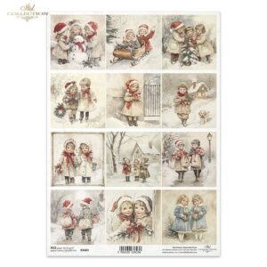 Rižin papir za decoupage A4, Božićni vintage motivi djece-R2683