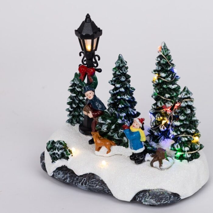 Božićna scena s djecom i psom 16x9.5x14 cm