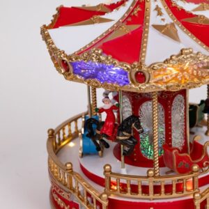 Božićni vrtuljak crveno-zlatni sa svjetlom i glazbom 28 cm-2