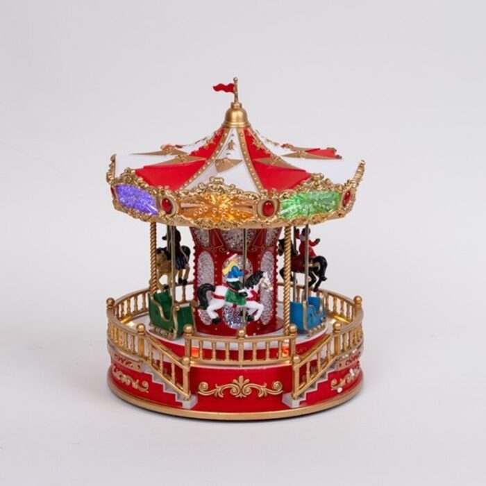 Božićni vrtuljak crveno-zlatni sa svjetlom i glazbom 28 cm