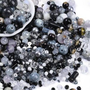 Set lampwork i staklenih perli 50 g - miješani oblici-crne