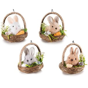 Dekorativni uskrsni zečić u košarici 7.5x9x9.5 cm