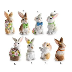 Uskrsni zečić s mašnom i cvijećem - resin figurica 5 cm